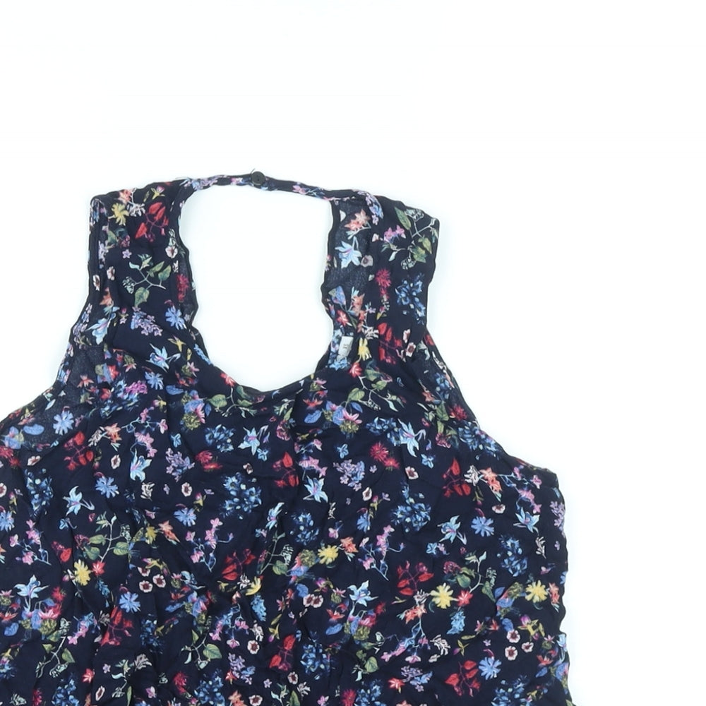 Bershka Womens Blue Floral Viscose Basic Tank Size XS Halter