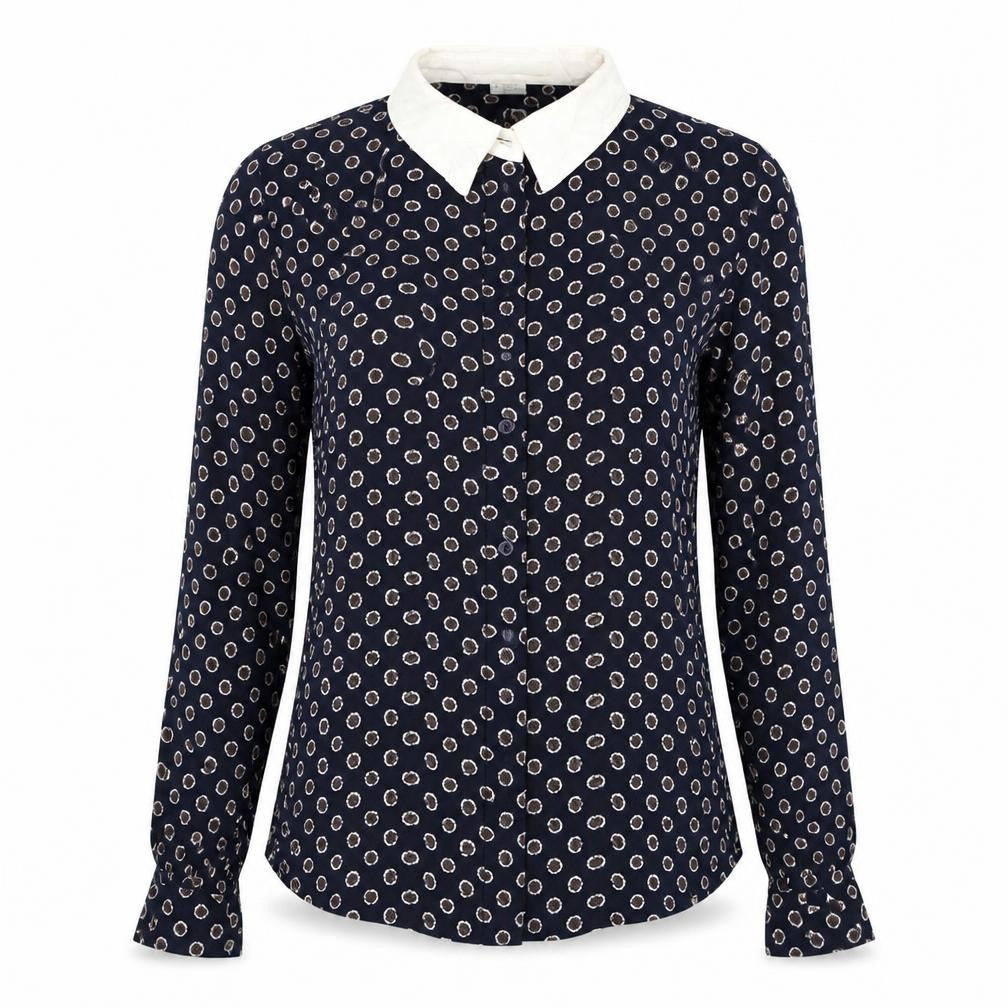 Cooperative Womens Blue Paisley Viscose Basic Button-Up Size S Collared