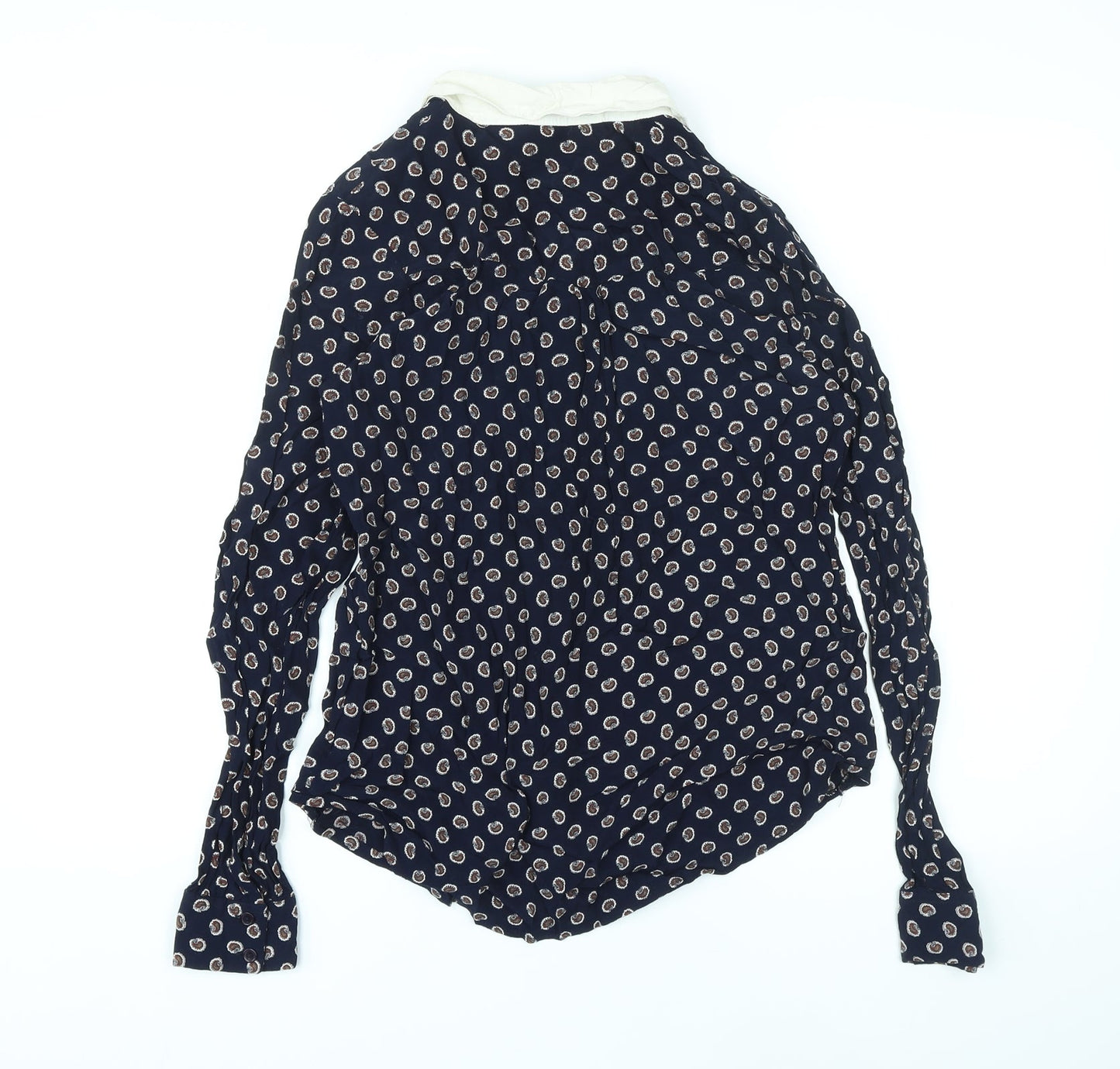 Cooperative Womens Blue Paisley Viscose Basic Button-Up Size S Collared
