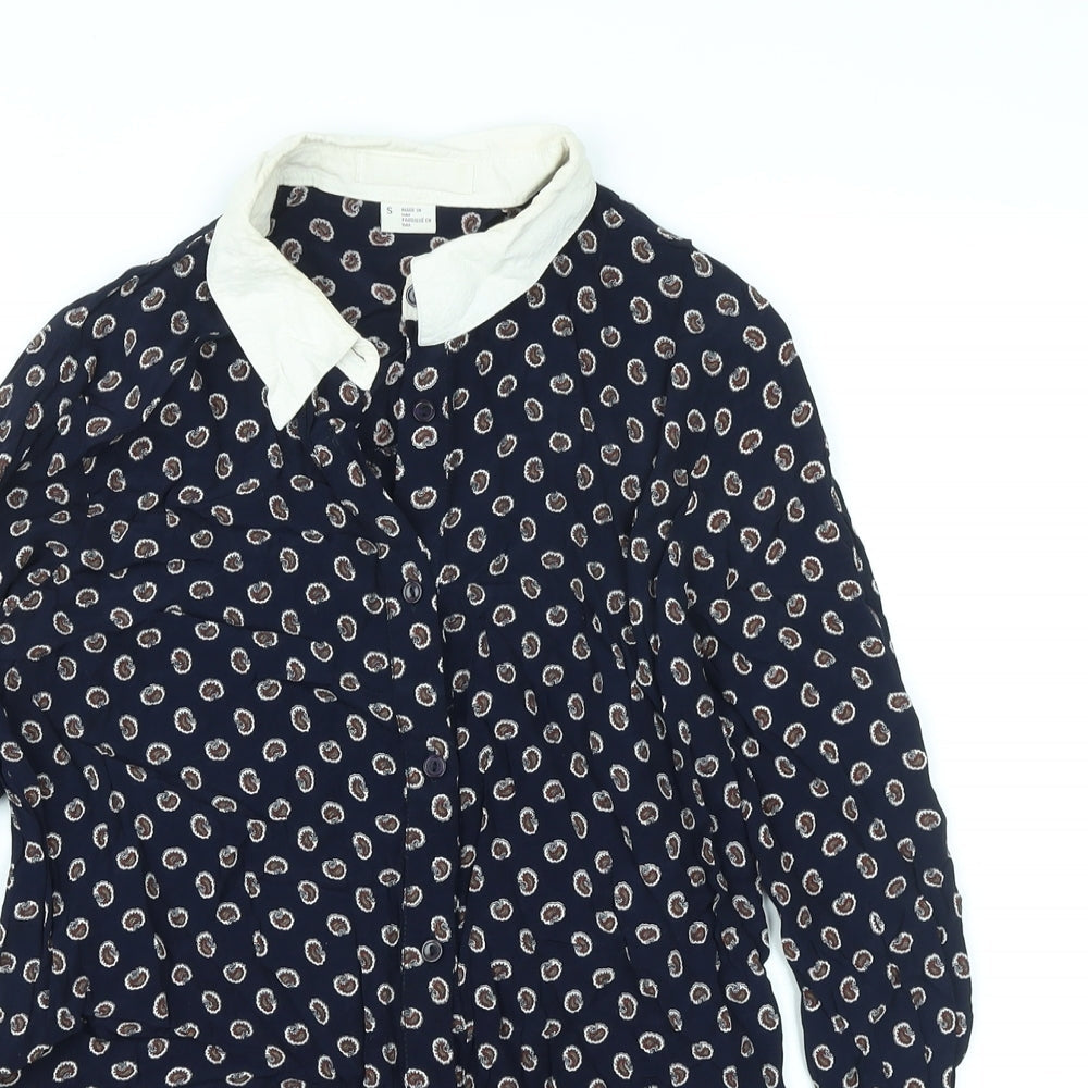 Cooperative Womens Blue Paisley Viscose Basic Button-Up Size S Collared