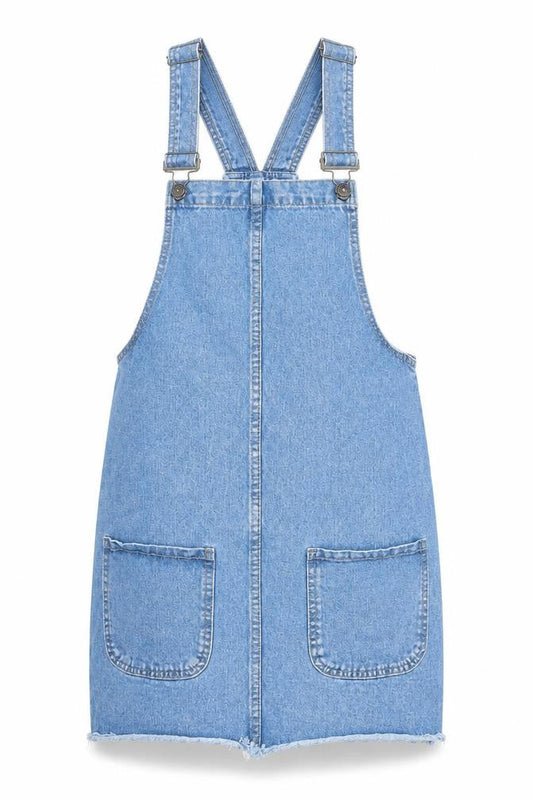 Denim & Co. Womens Blue Cotton Pinafore/Dungaree Dress Size 8 Square Neck Hook & Eye