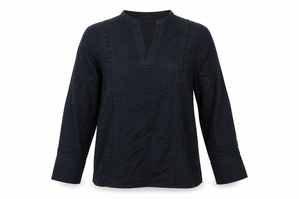 Cecil Gee Womens Black Geometric Cotton Basic Blouse Size M V-Neck - Embroidery