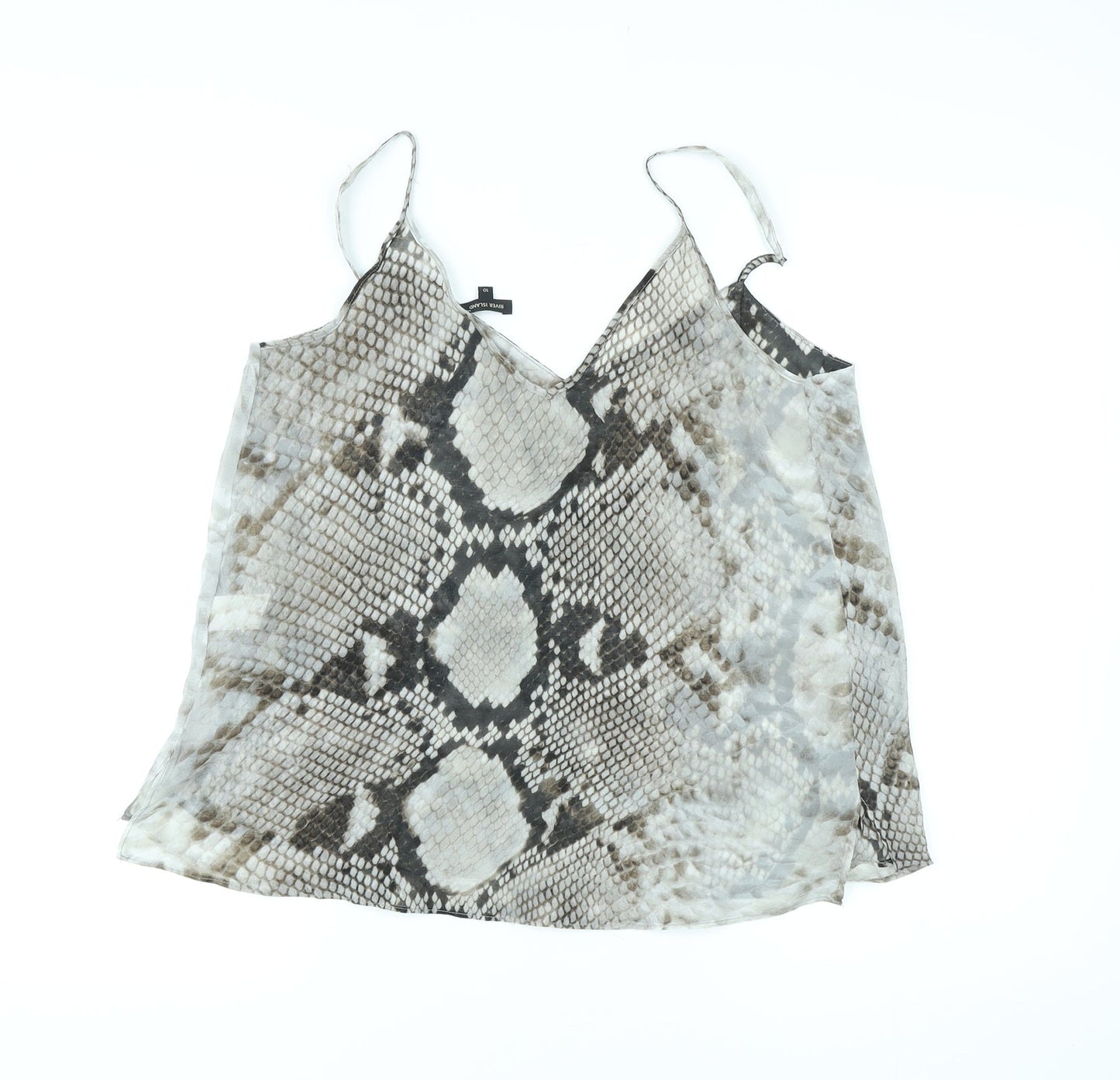 River Island Womens Grey Animal Print Polyester Camisole Tank Size 10 V-Neck - Snake Skin Print