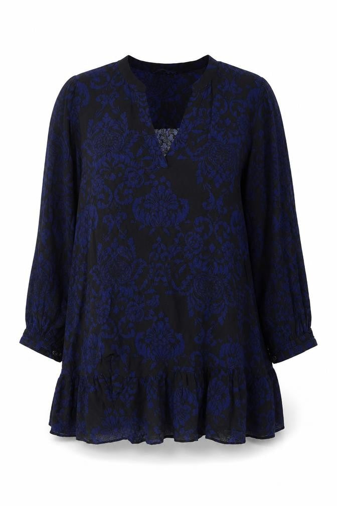 Zara Womens Black Geometric Viscose A-Line Size XL V-Neck Pullover