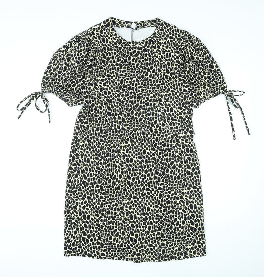 Topshop Womens Beige Animal Print Cotton A-Line Size 12 Round Neck Pullover