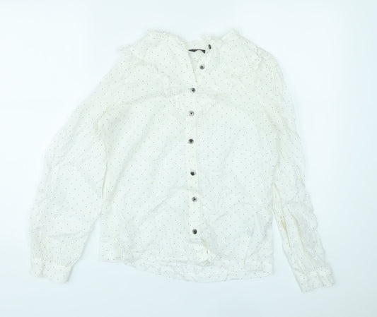 Marks and Spencer Womens White Polka Dot Lyocell Basic Button-Up Size 8 V-Neck