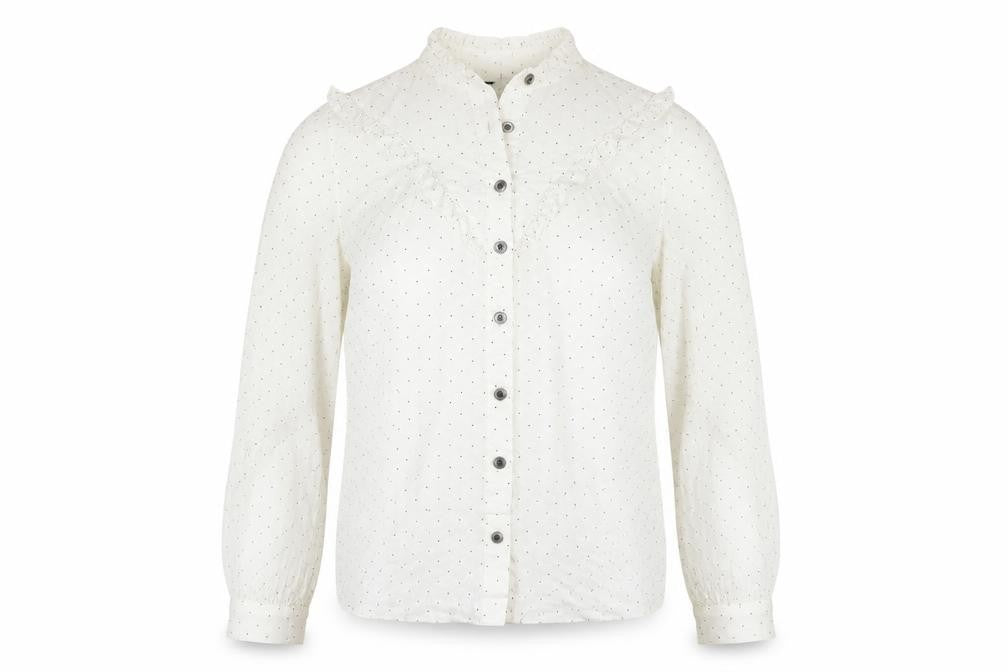 Marks & Spencer Womens White Polka Dot Lyocell Basic Button-Up Size 8 V-Neck