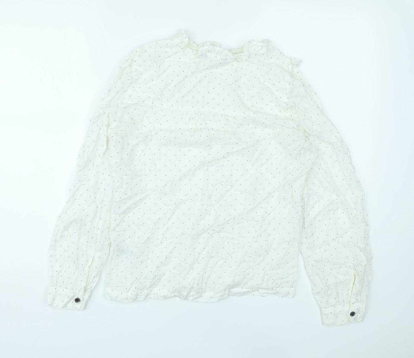 Marks and Spencer Womens White Polka Dot Lyocell Basic Button-Up Size 8 V-Neck