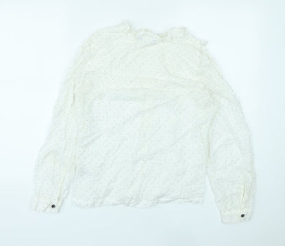 Marks & Spencer Womens White Polka Dot Lyocell Basic Button-Up Size 8 V-Neck