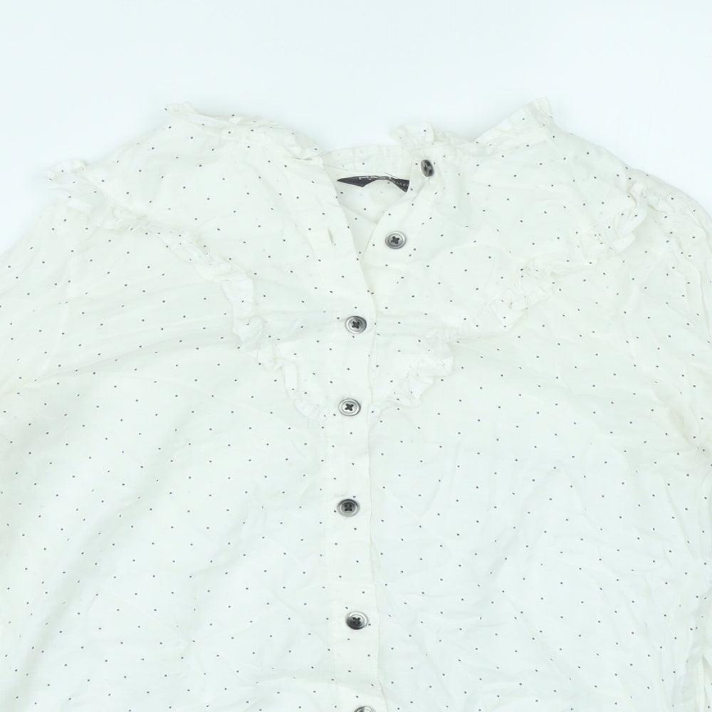 Marks and Spencer Womens White Polka Dot Lyocell Basic Button-Up Size 8 V-Neck