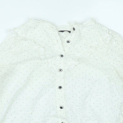 Marks & Spencer Womens White Polka Dot Lyocell Basic Button-Up Size 8 V-Neck