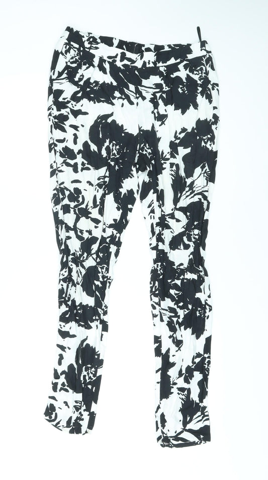 AM London Womens White Geometric Viscose Trousers Size 10 L27 in Regular