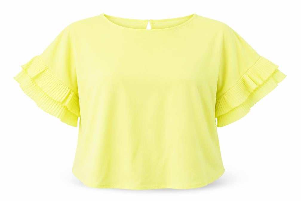 Quiz Womens Yellow Polyester Basic Blouse Size M Round Neck