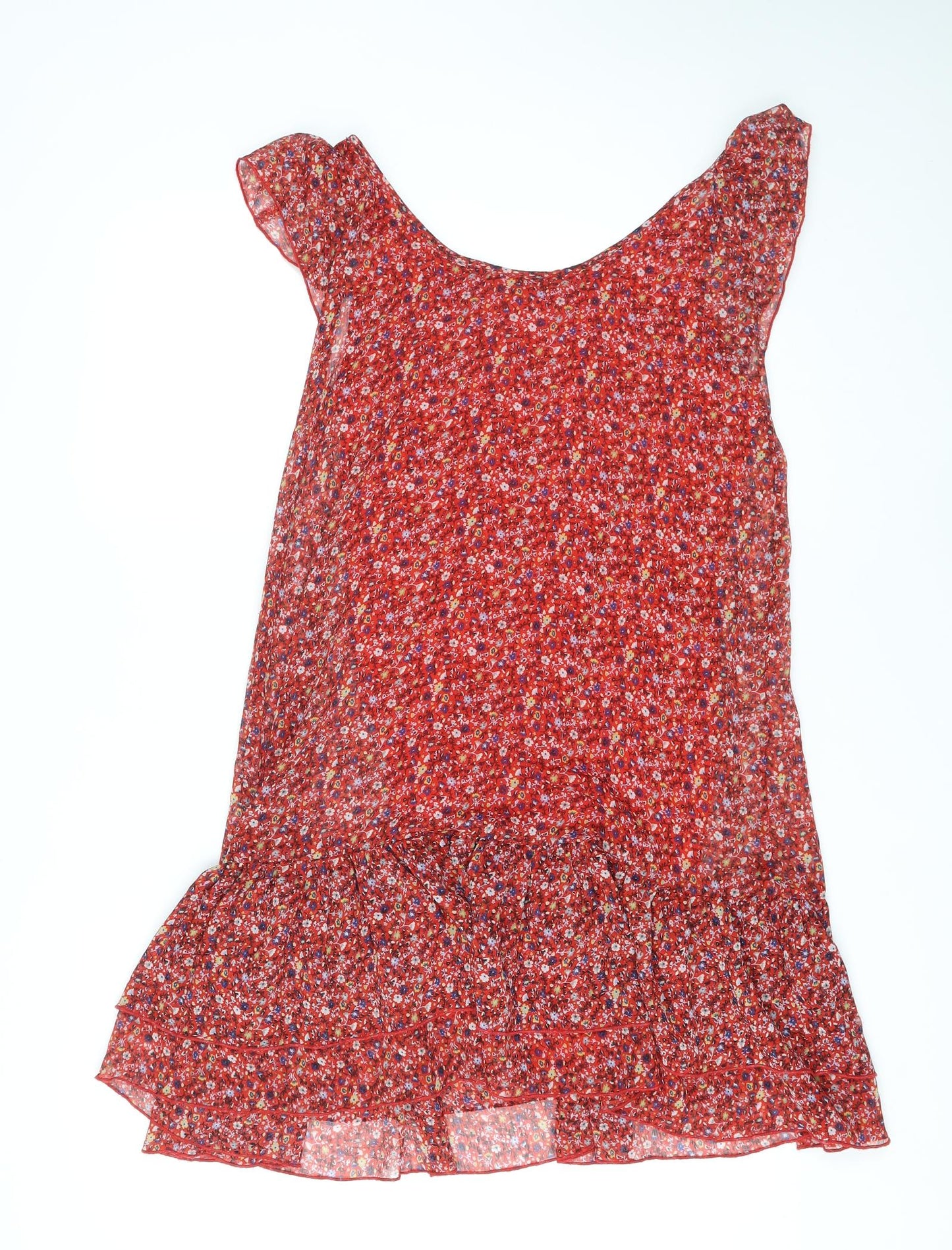 Divided by H&M Womens Red Floral Polyester A-Line Size 8 Scoop Neck Pullover