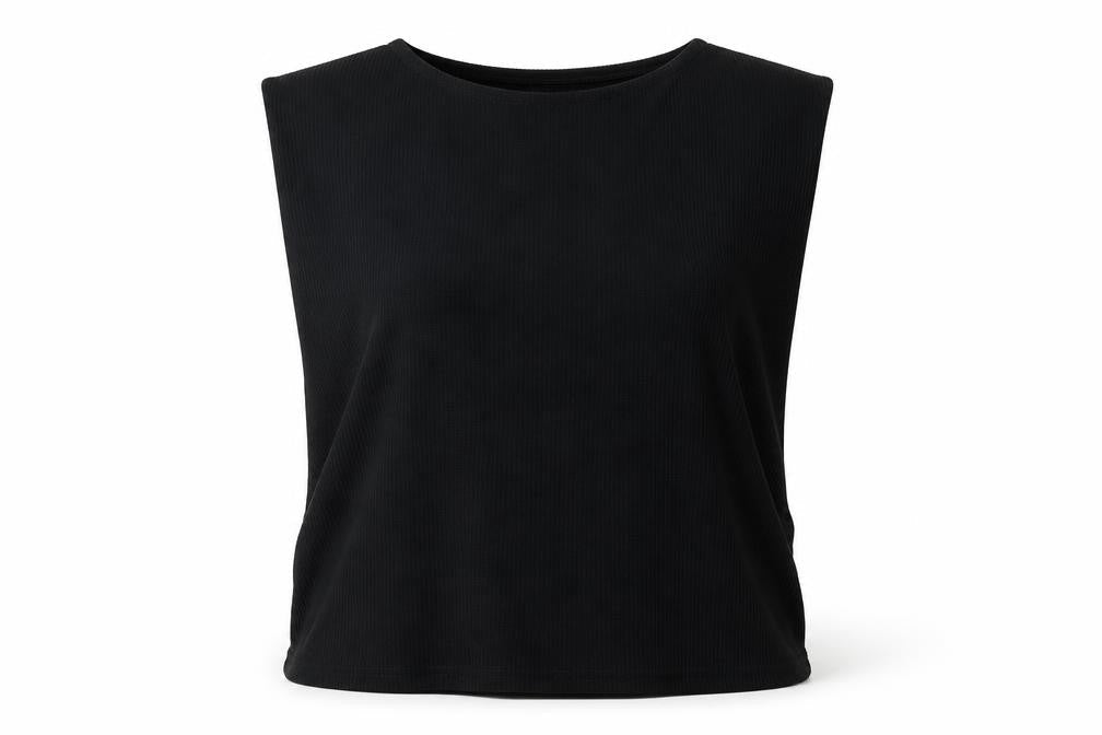 Misspap Womens Black Polyester Basic Tank Size M Round Neck - Shoulder pads