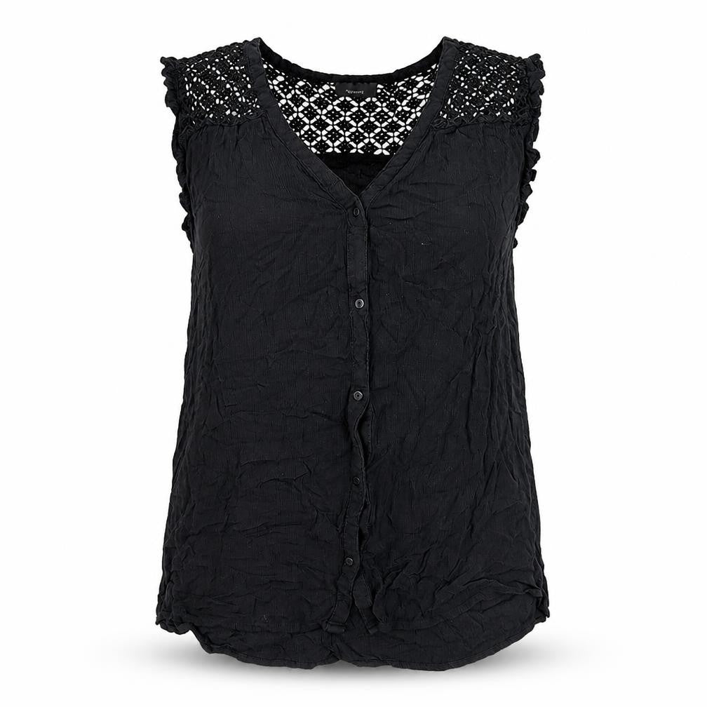 Yessica Womens Black Cotton Basic Button-Up Size 14 V-Neck