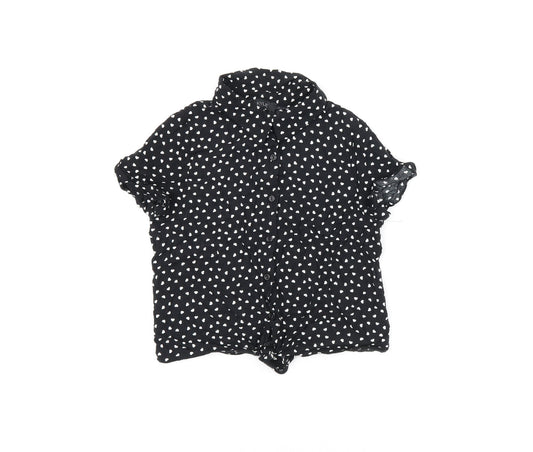 M&Co Girls Black Geometric Viscose Basic Button-Up Size 12 Years Collared Button - Heart Print