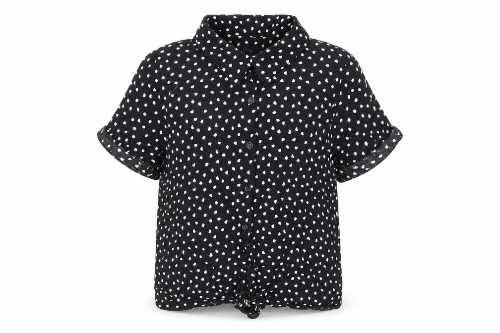 M&Co Girls Black Geometric Viscose Basic Button-Up Size 12 Years Collared Button - Heart Print