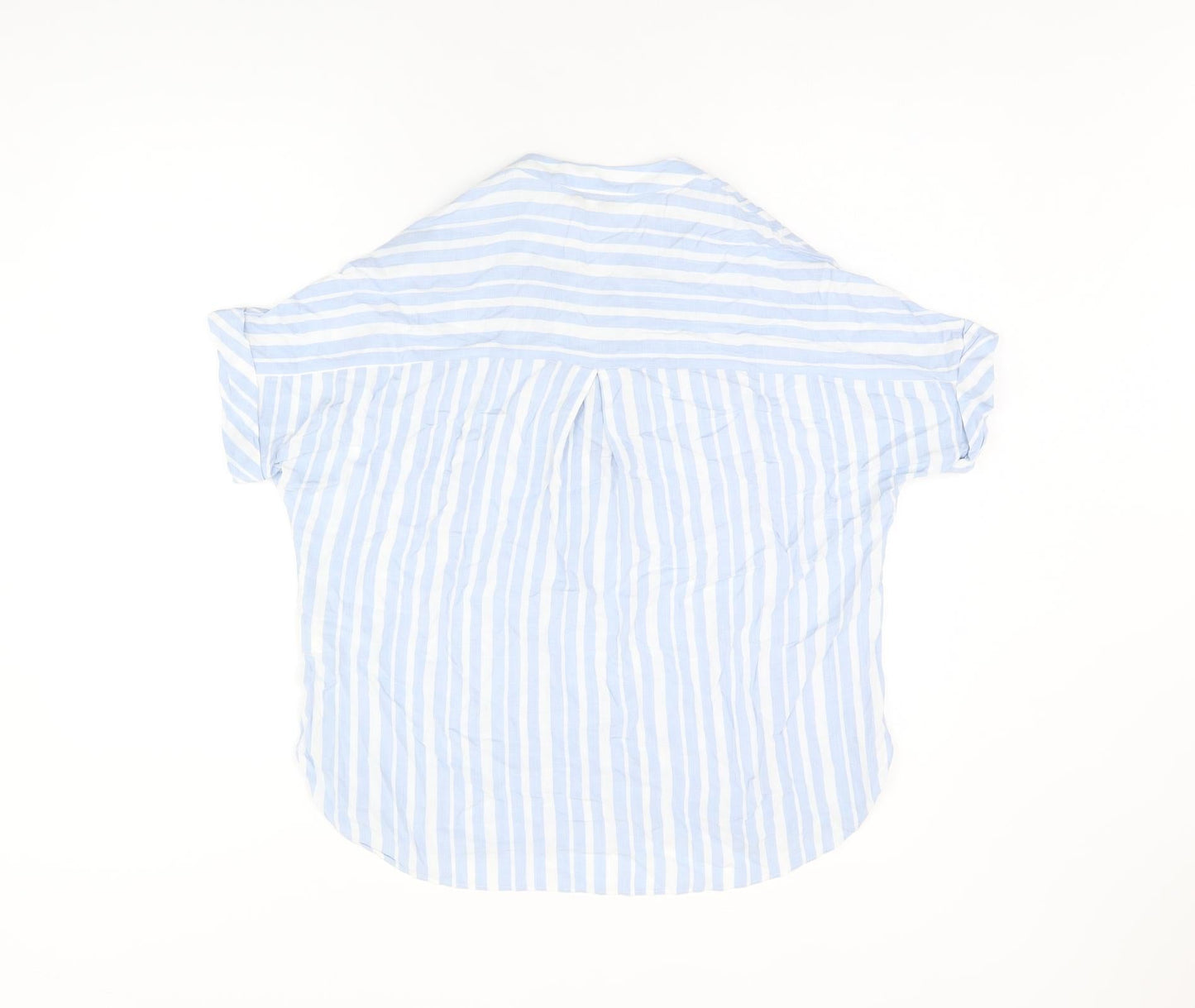 Warehouse Womens Blue Striped Viscose Basic T-Shirt Size 6 V-Neck