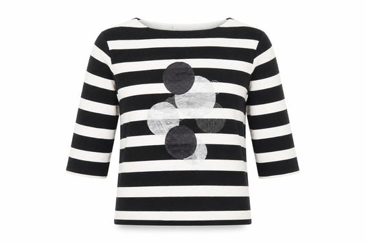 TR Womens Black Striped Polyester Basic T-Shirt Size 18 Boat Neck