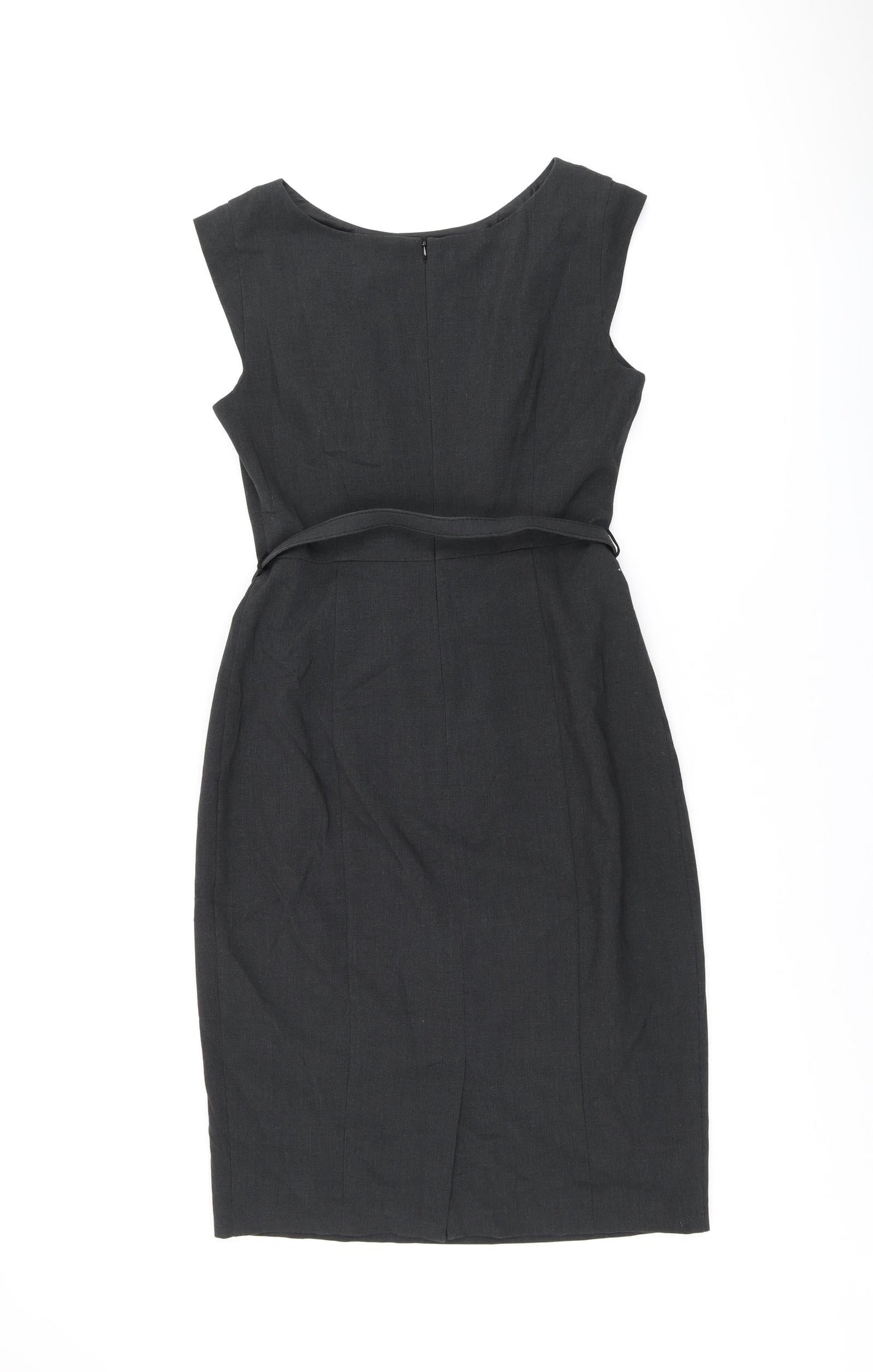 Marks and Spencer Womens Grey Polyester Ball Gown Size 12 Boat Neck Zip - Belted