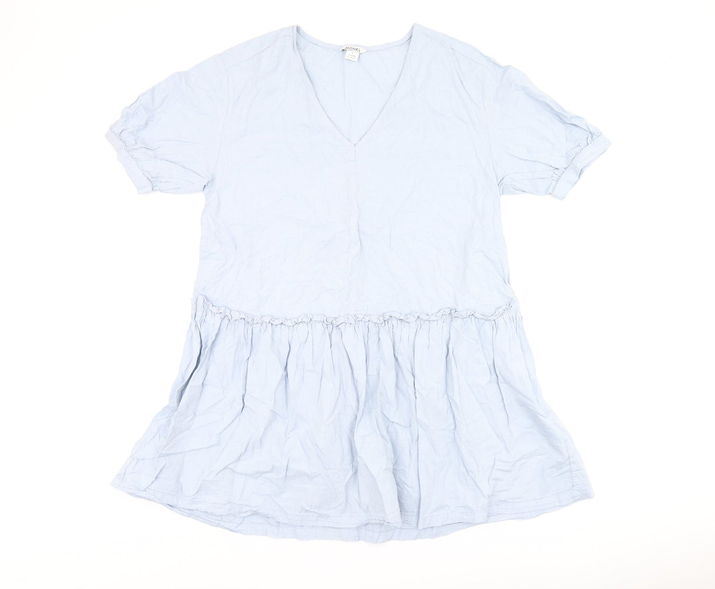 Monki Womens Blue Cotton Shift Size S V-Neck Pullover