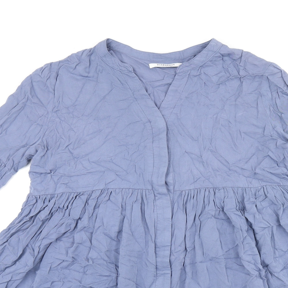 Glamorous Womens Blue Viscose Shift Size 12 V-Neck Button