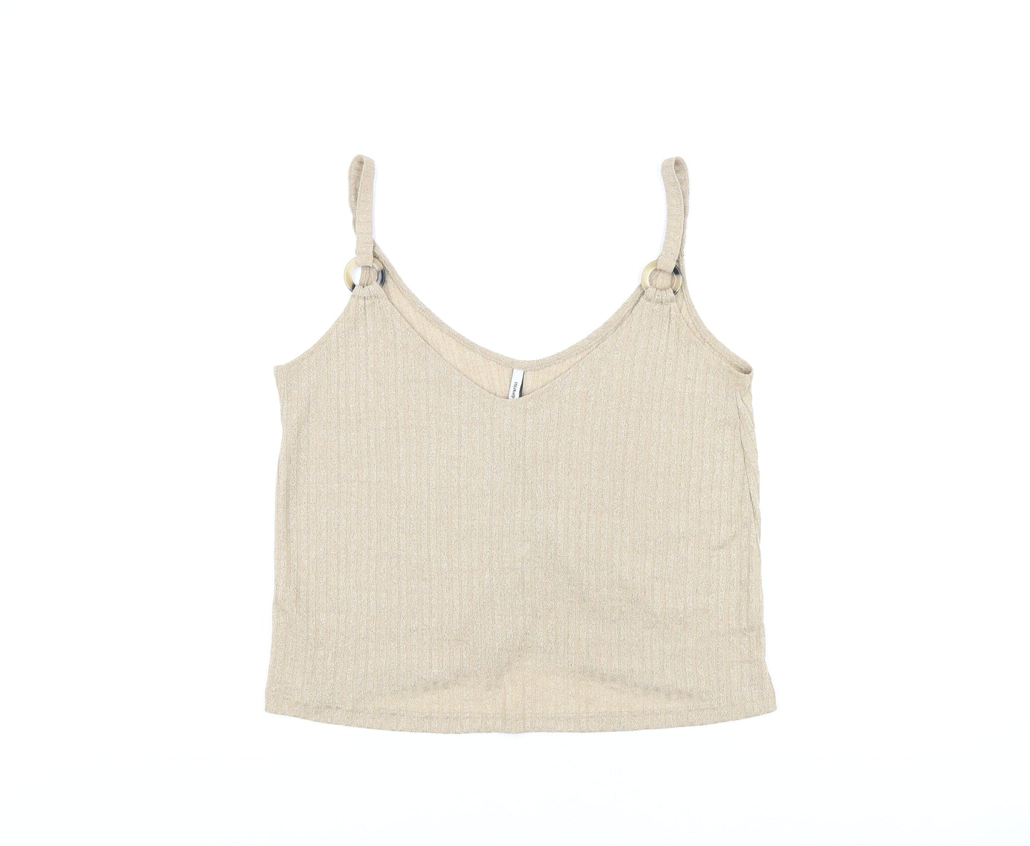 Stradivarius Womens Beige Polyester Camisole T-Shirt Size S V-Neck