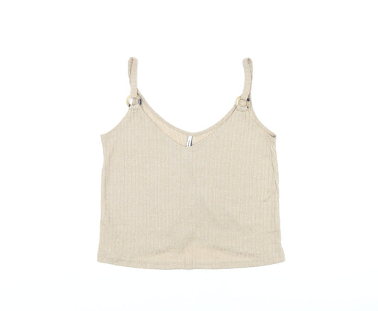 Stradivarius Womens Beige Polyester Camisole T-Shirt Size S V-Neck