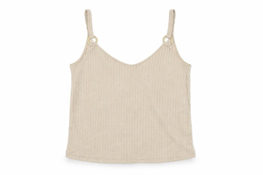 Stradivarius Womens Beige Polyester Camisole T-Shirt Size S V-Neck