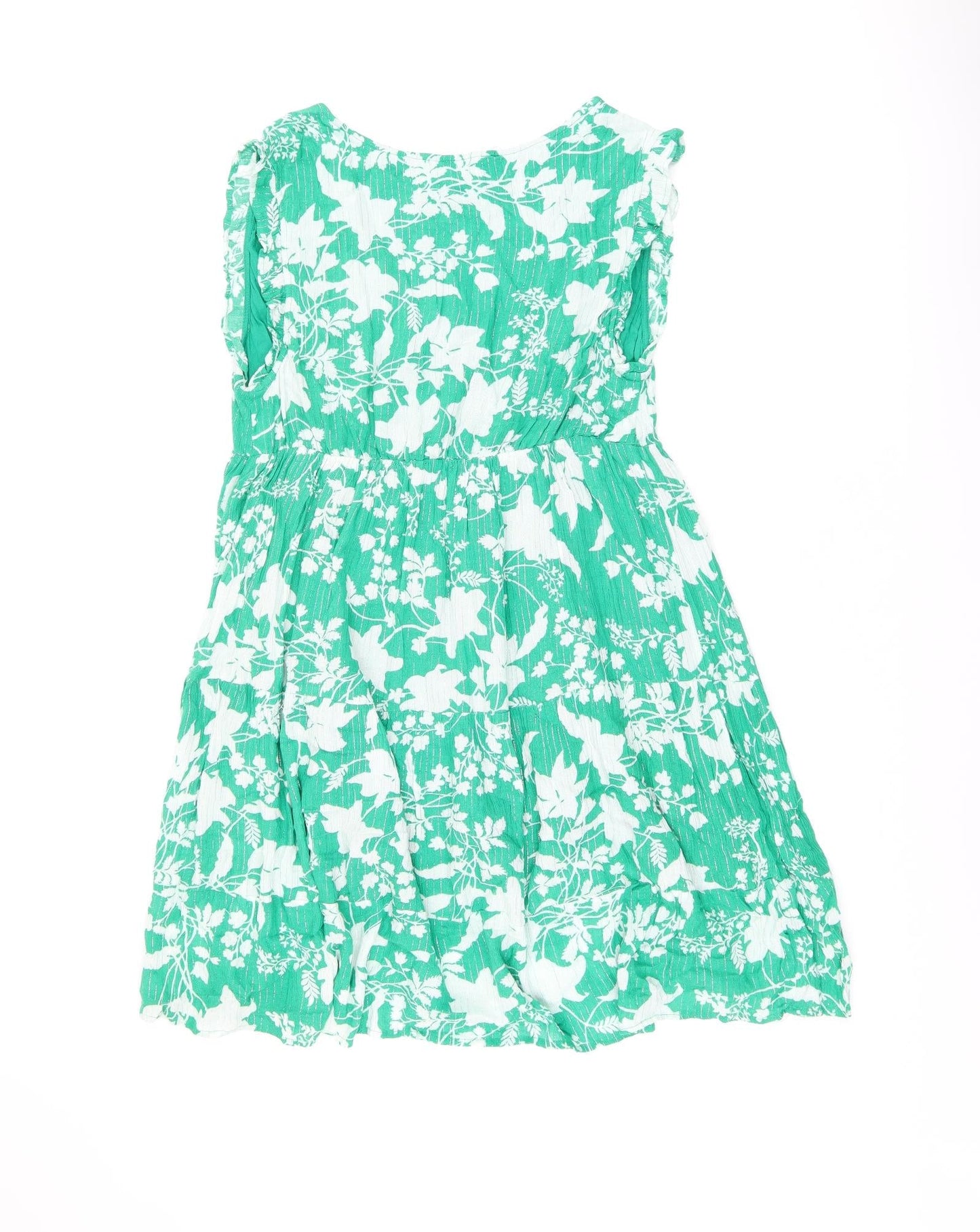 Goa Womens Green Floral Viscose Shift Size S V-Neck Pullover