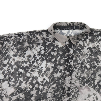 Religion Womens Grey Geometric Polyester Basic Button-Up Size 8 Collared