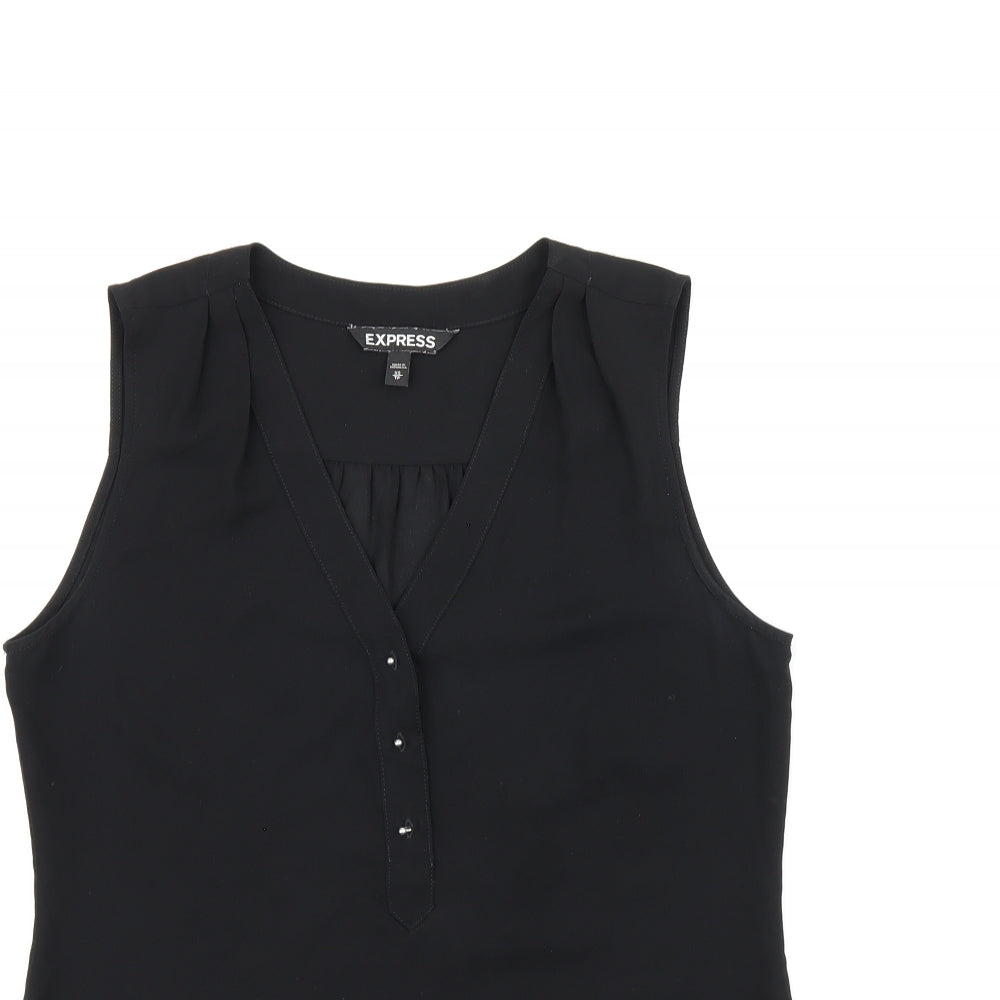 Express Womens Black Polyester Basic T-Shirt Size XS V-Neck