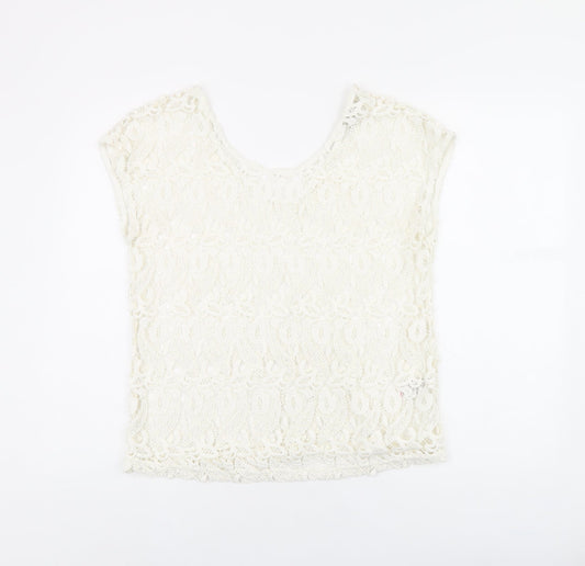 NEXT Womens White Polyester Basic T-Shirt Size 12 V-Neck