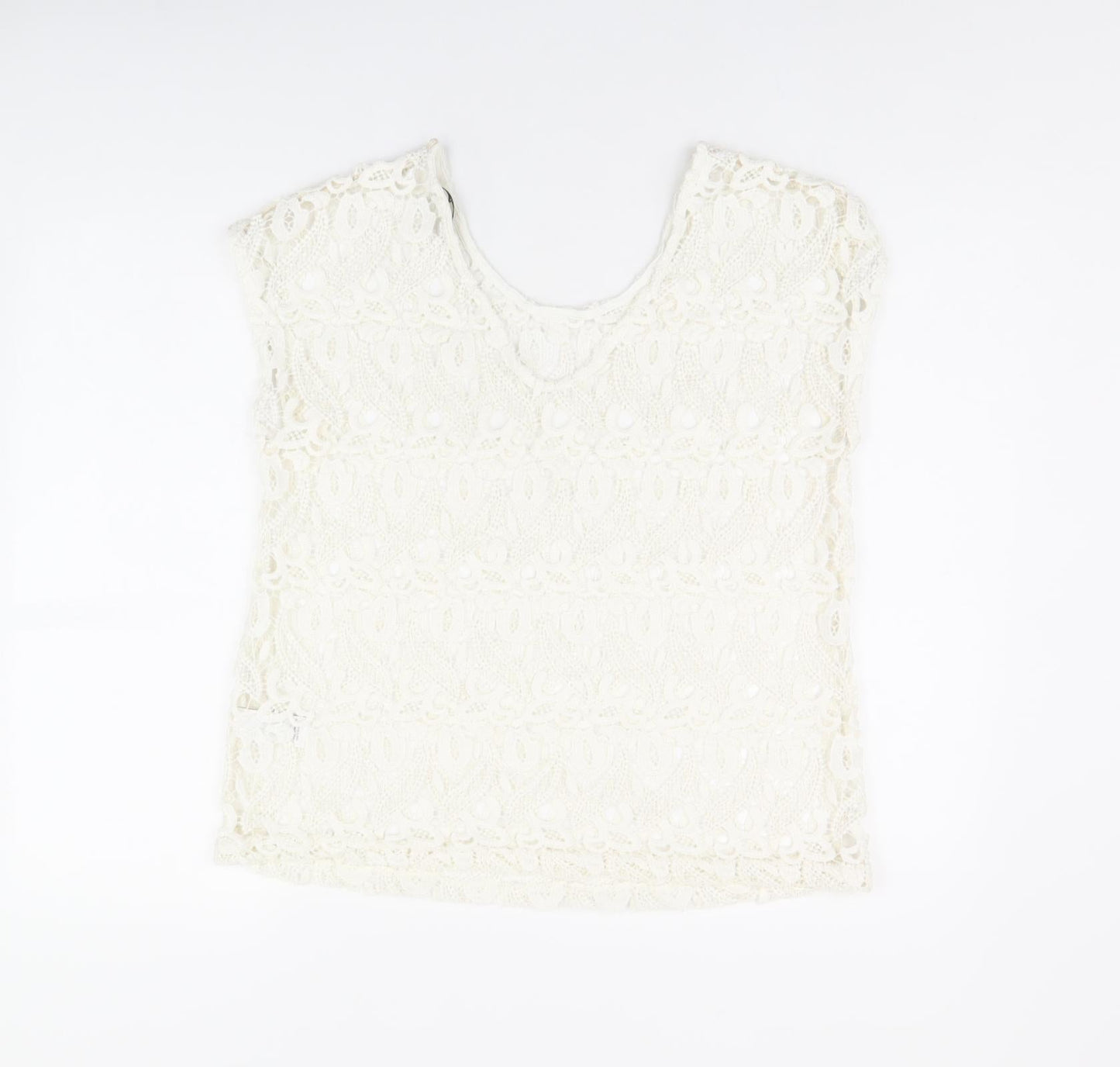 NEXT Womens White Polyester Basic T-Shirt Size 12 V-Neck