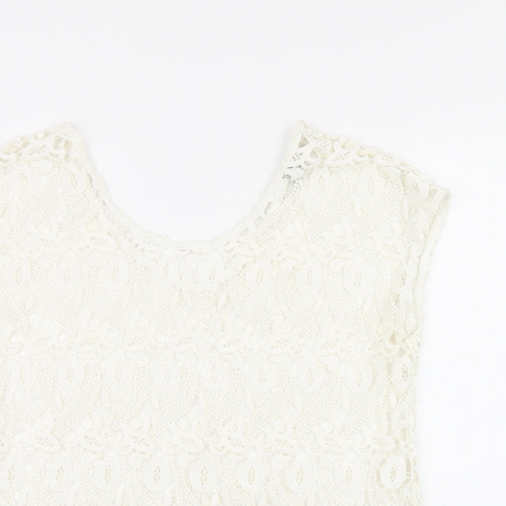 NEXT Womens White Polyester Basic T-Shirt Size 12 V-Neck