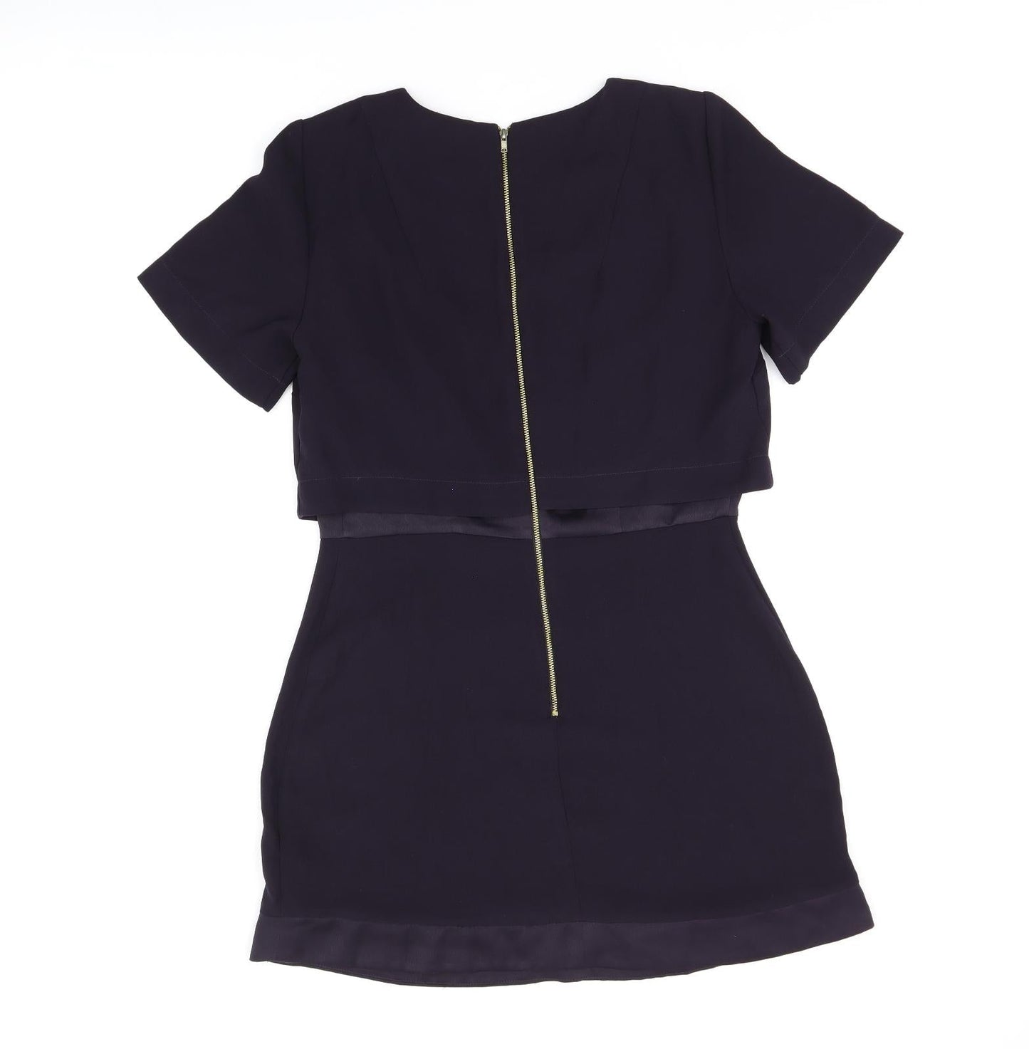 Topshop Womens Purple Polyester Shift Size 12 Round Neck Zip