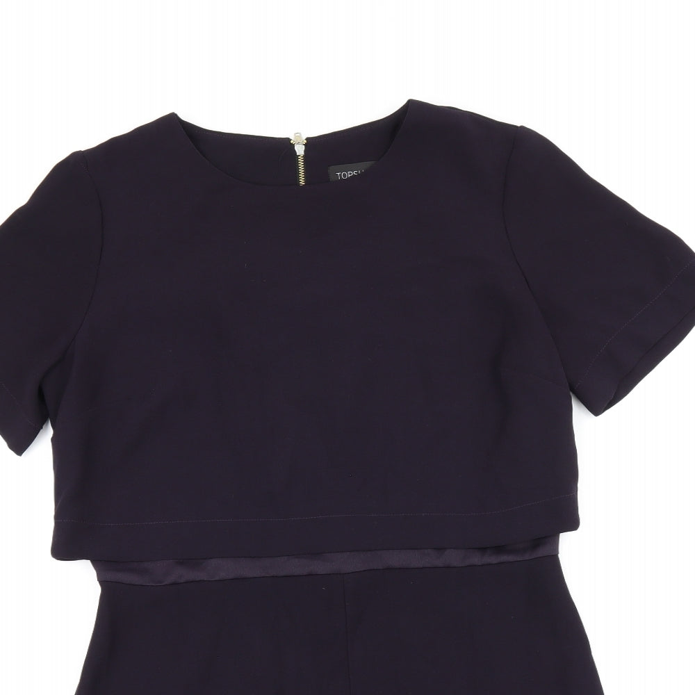 Topshop Womens Purple Polyester Shift Size 12 Round Neck Zip