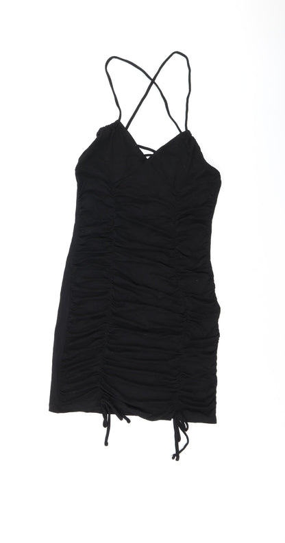 Additional front view of ASOS women’s black polyester bodycon, size UK 10, v-neck pullover