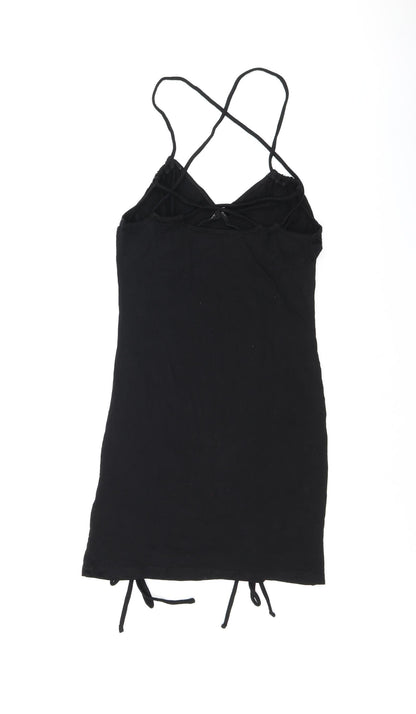 Back view of ASOS women’s black polyester bodycon, size UK 10, v-neck pullover