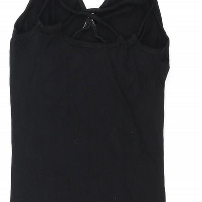 Brand and care label for ASOS women’s black polyester bodycon, size UK 10, v-neck pullover
