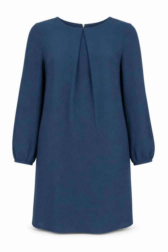 H&M Womens Blue Polyester Shift Size 6 Boat Neck Zip