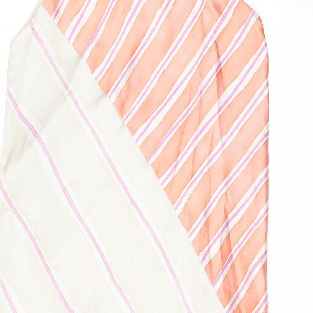 Zara Womens Beige Striped Polyester Shift Size S Round Neck Button