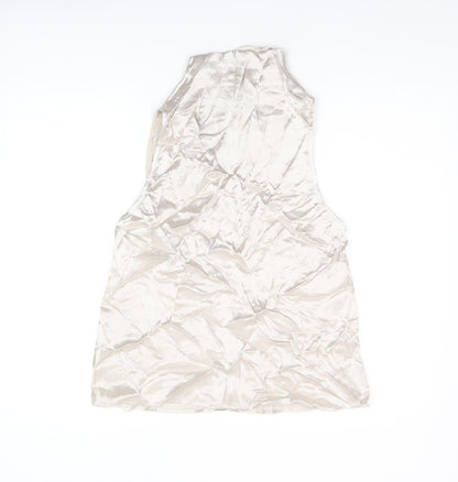 Zara Womens Silver Viscose Basic T-Shirt Size S High Neck