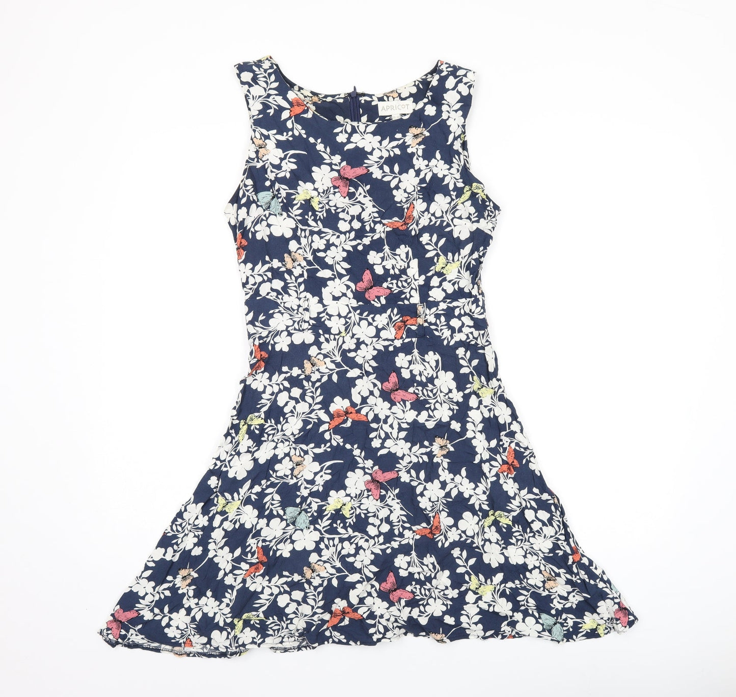 Apricot Womens Blue Floral Viscose Sheath Size 10 Boat Neck Zip - Butterfly Print