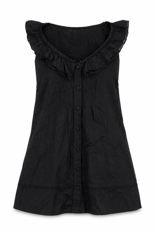 New Look Womens Black Cotton A-Line Size 14 Round Neck Button