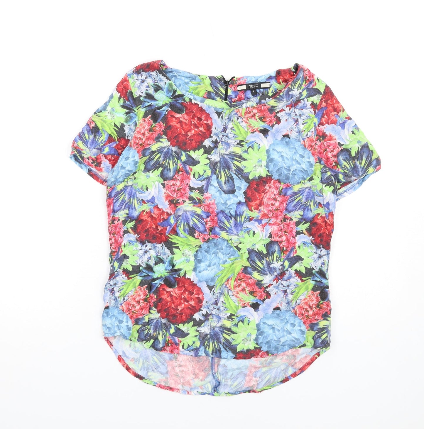 NEXT Womens Multicoloured Floral Viscose Basic T-Shirt Size 6 Round Neck