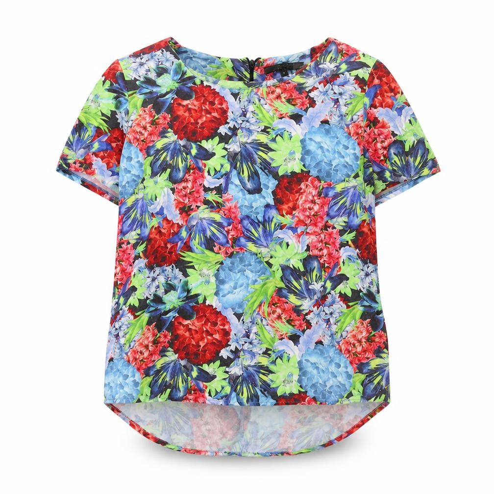NEXT Womens Multicoloured Floral Viscose Basic T-Shirt Size 6 Round Neck