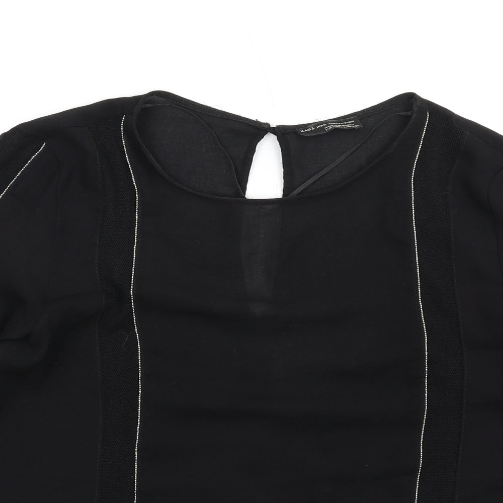 Zara Womens Black Viscose Basic T-Shirt Size S Round Neck