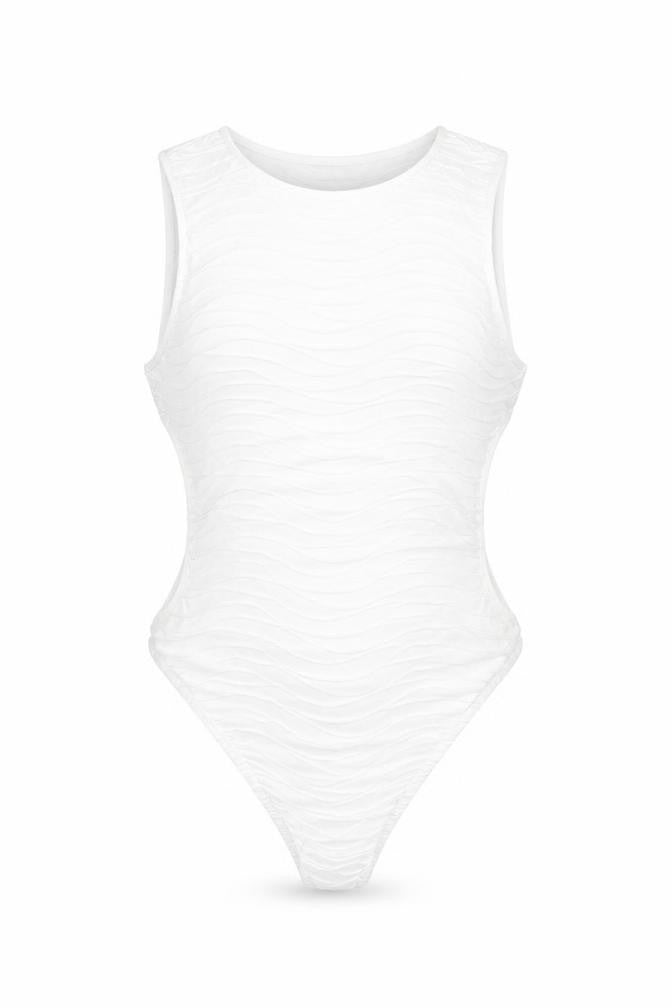 Boohoo Womens White Polyester Bodysuit One-Piece Size 4 Snap